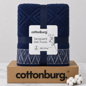 Navy Jacquard Cotton Bath Towels (Set of 2)