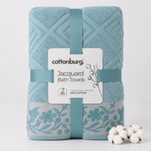 Luxury Geometric Jacquard 100% Cotton Bath Towel Set (2-Pack)