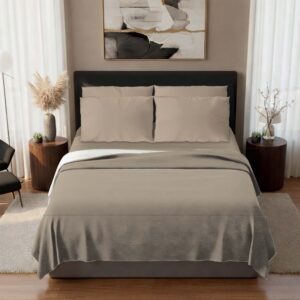 Warm Beige-Luxury 6-Piece Microfiber Solid Bed Sheet Set