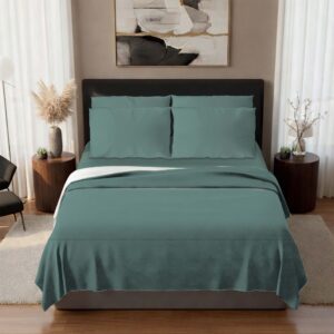 Stormy Teal-Luxury 6-Piece Microfiber Solid Bed Sheet Set